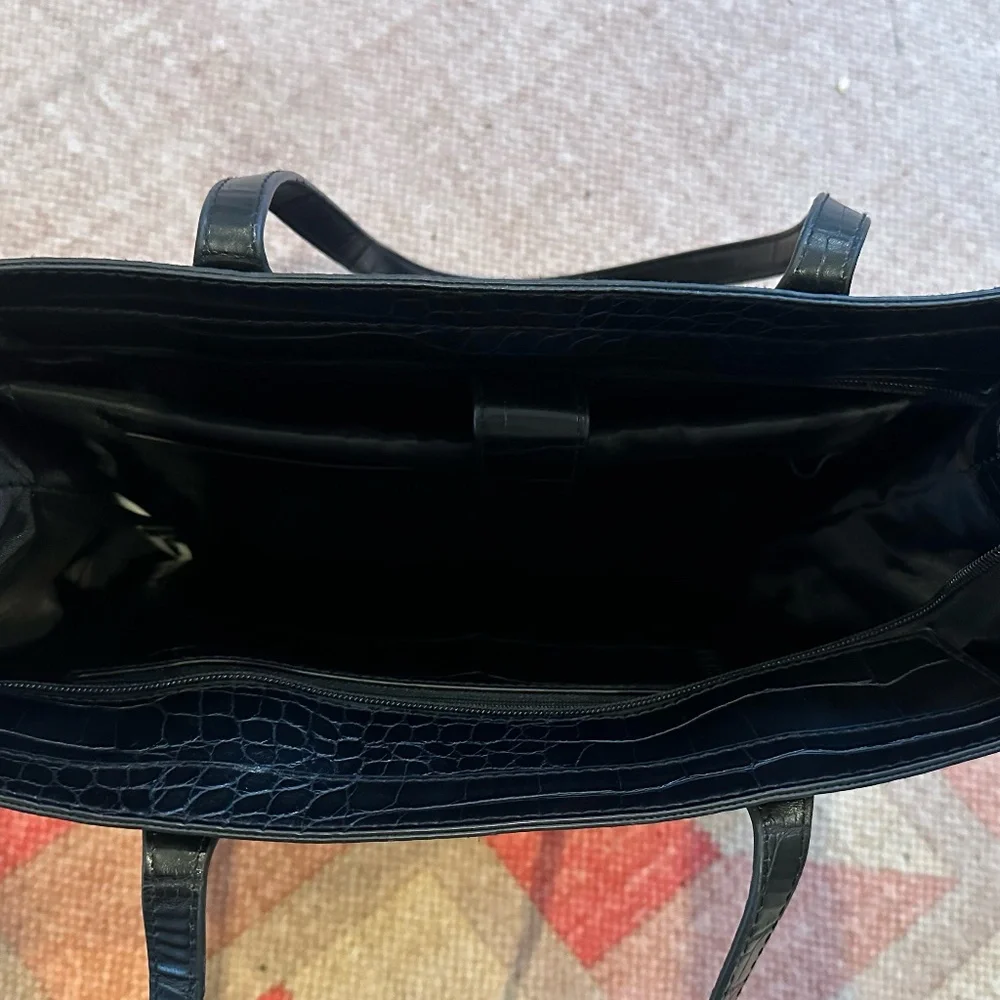 BEIS Black Croc-Embossed Tote Bag